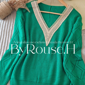 Sweaters Cuello Macramé Verde - Imagen 2